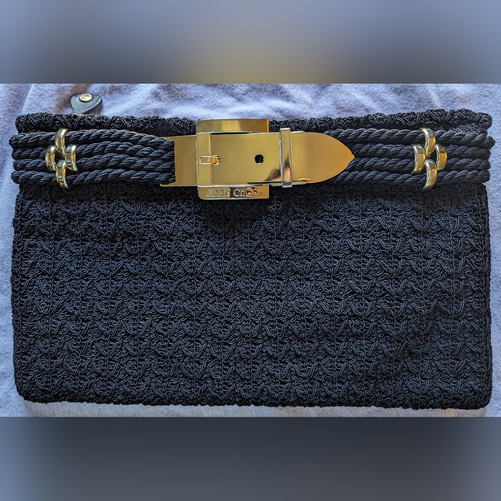 Auth Jimmy Choo Oversize Clutch w Gold Buckle-RARE